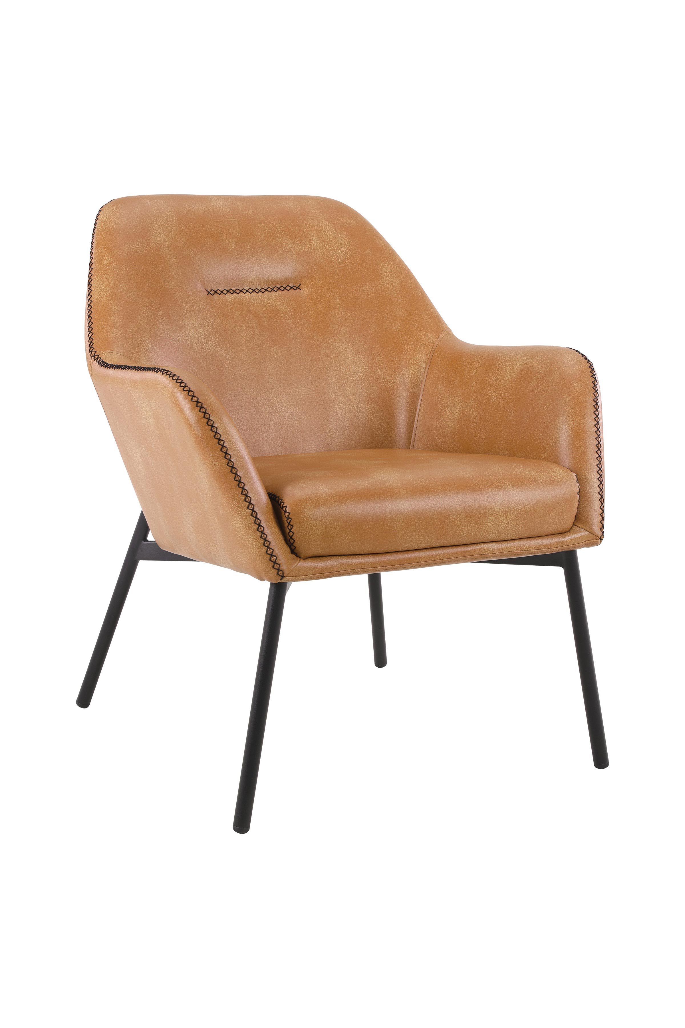 Brooks Lounge Chair with Padded Faux Leather Seat and Back, Powder Coated Metal Frame