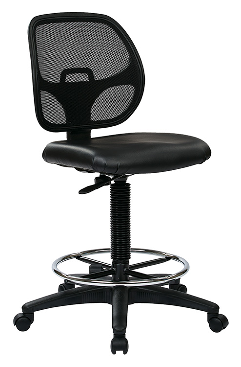 Deluxe Mesh Back Drafting Chair with 18.25 inch Diameter Adjustable Footring, Black Vinyl Seat and Dual Wheel Carpet Casters
