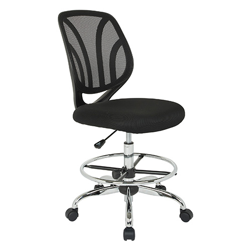 Screen Back Armless Drafting Chair in Black Fabric Seat