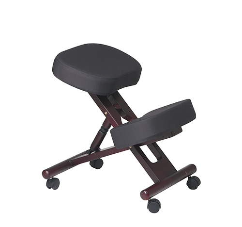 Ergonomically Designed Mahogany Finished Wood Knee Chair with Casters and Memory Foam